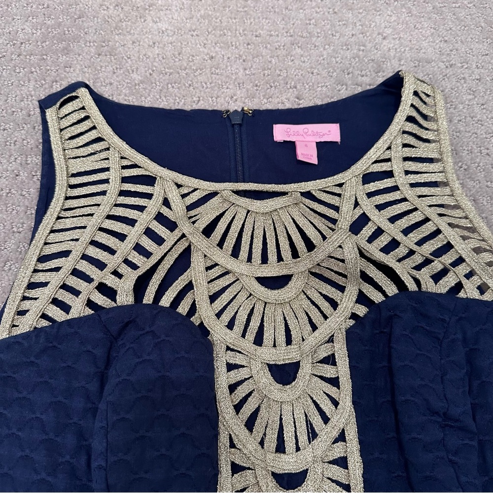 Lilly Pulitzer Tana Shift Dress, True Navy/Soutache Gold, Size 6 style # 25138 - Picture 5 of 11